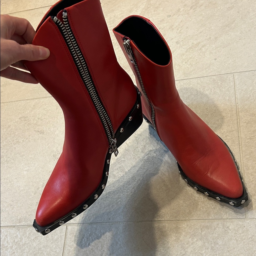 rag & bone Red Ankle Boots with Zipper Detail
